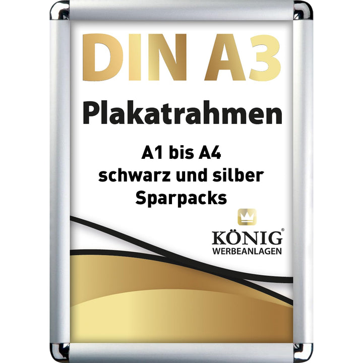5 Plakatrahmen DIN A3 | abgerundete Ecken | 25mm Alu Profil, Silber | inkl. entspiegelter Schutzsche