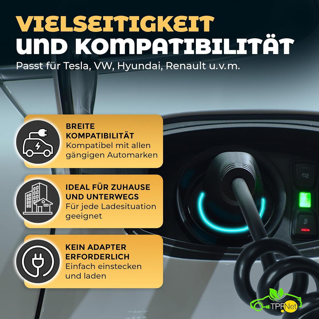 TPFNet Typ 2 Spiral Ladekabel 10m für Elektroauto PHEV Hybrid 7,2kW 32A E-Auto Ladekabel 1 phasig 10