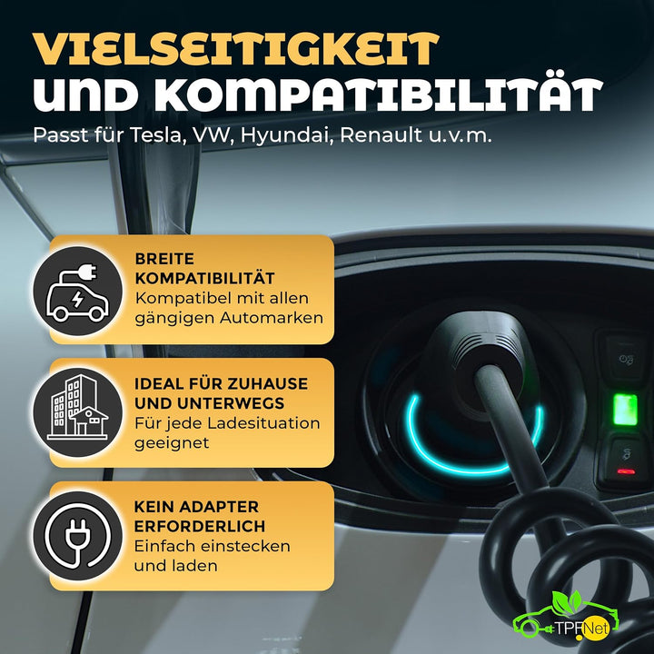 TPFNet Typ 2 Spiral Ladekabel 10m für Elektroauto PHEV Hybrid 7,2kW 32A E-Auto Ladekabel 1 phasig 10