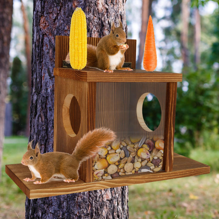 Futterhaus Eichhörnchen Wetterfest mit Quadratisches Transparentes Fenster Holz Stabiles Eichhörnche