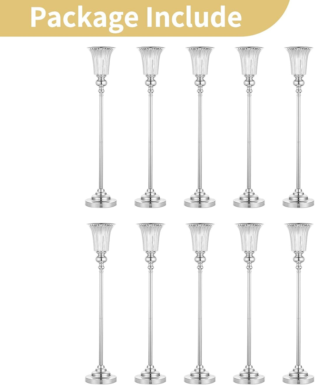 NUPTIO Blumenständer Metall Silber Vase: 10 Stück 77.5cm Hoch Blumenvase Hochzeit Ständer Trompete V