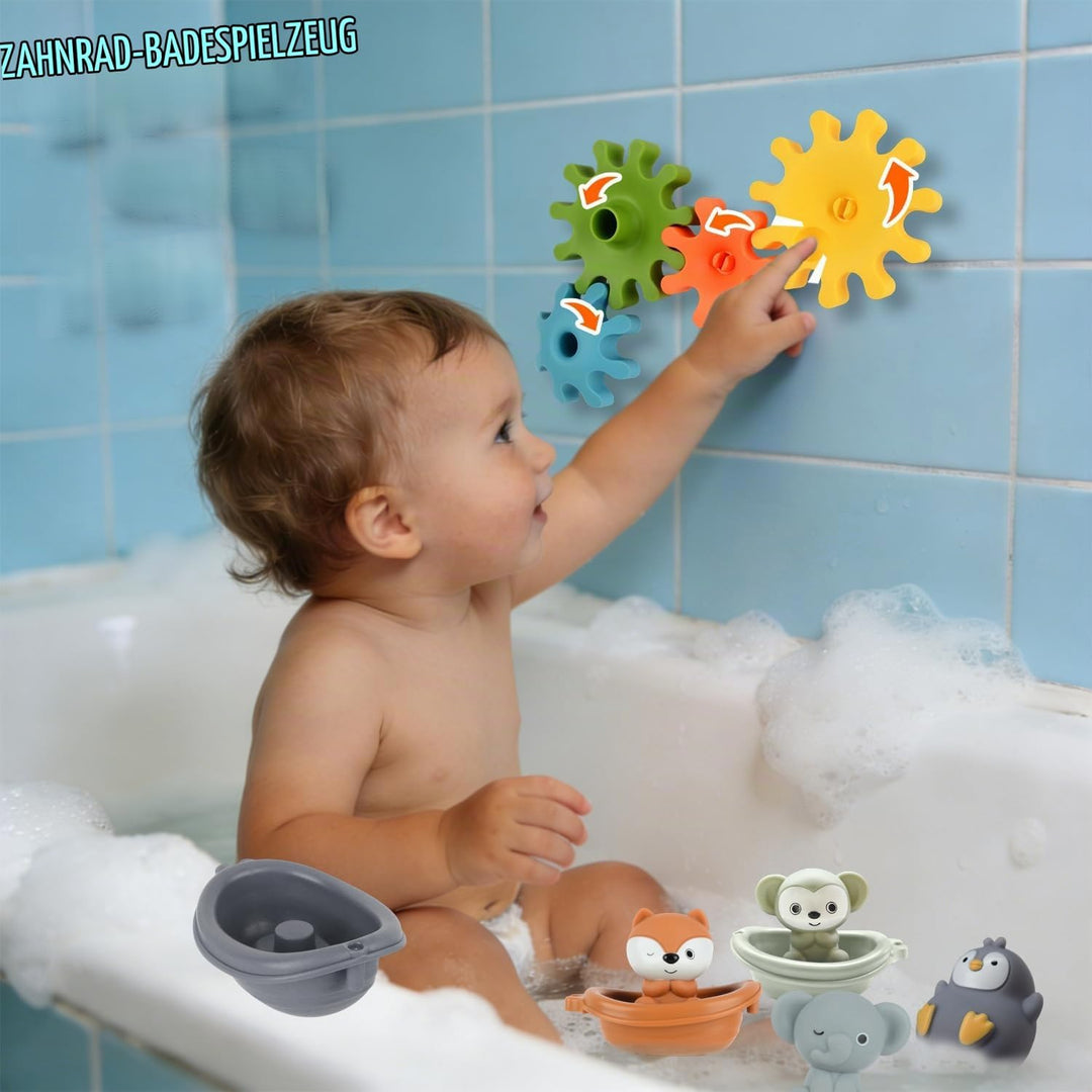 Baby Badespielzeug, Kugelbahn Badewannenspielzeug Wasserspielzeug Kinder mit Zahnräder Fingerpuppen