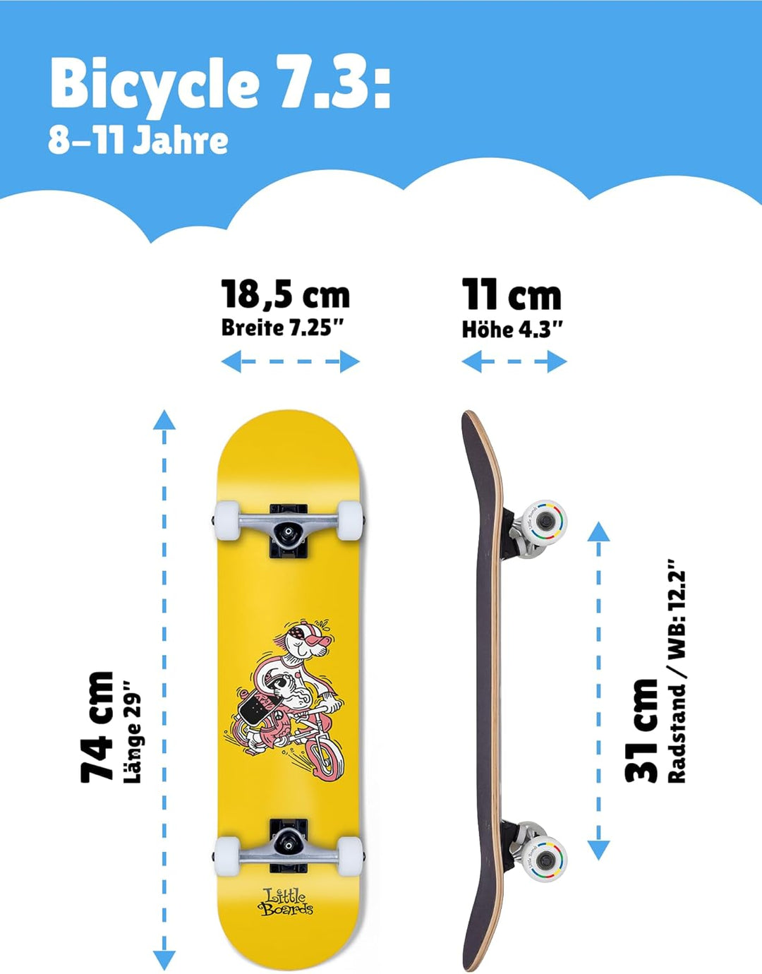 Skateboard für Kinder - hochwertiges Komplettboard für Anfänger ab 3 oder 4 Jahren, aus 7 Lagen Ahor