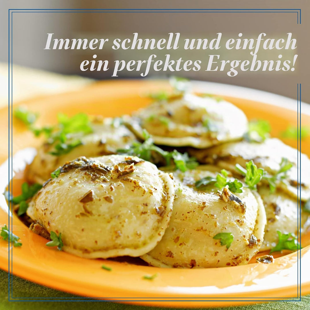La Gondola Set mit 2 Hausgemachten Ravioli-Stempeln - Rund Glatt 38mm & Quadratisch Gewellt 45x45mm