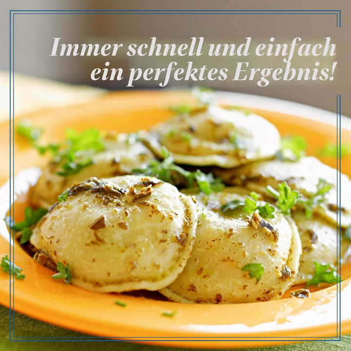 La Gondola Set mit 2 Hausgemachten Ravioli-Stempeln - Rund Glatt 38mm & Quadratisch Gewellt 45x45mm