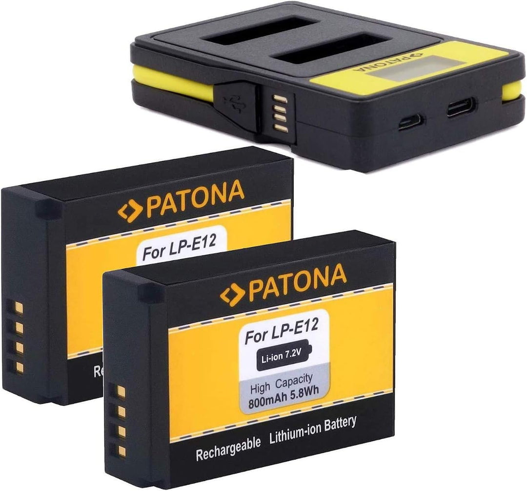 PATONA LP-E12 Akku Pack mit Ladegerät 141652 (voll Integriertes USB Kabel) - Kompatibel mit Canon EO