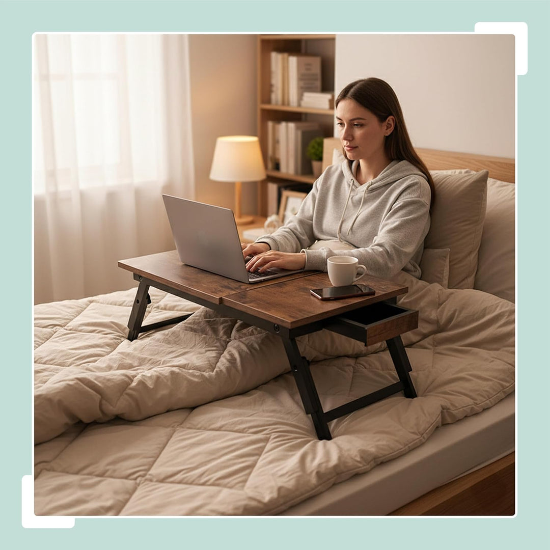 Relaxdays Laptoptisch für Bett & Couch, klappbarer Betttisch, Bambus, höhenverstellbar, Betttablett,