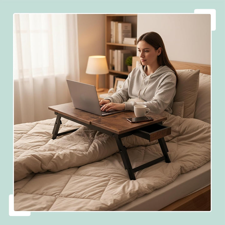 Relaxdays Laptoptisch für Bett & Couch, klappbarer Betttisch, Bambus, höhenverstellbar, Betttablett,