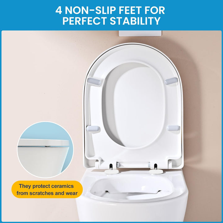 YEAUPE PRO Toilettendeckel mit Absenkautomatik D Form [LANG], WC-Sitz einfache Montage, Quick-Releas