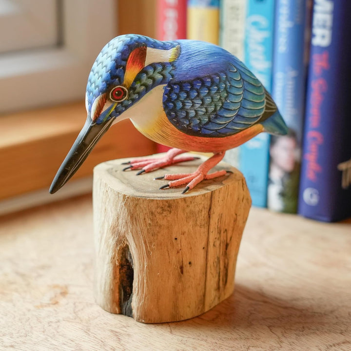 Hand geschnitzt aus Holz Vogel, Holz, Eisvogel Blau, Blau