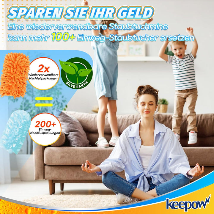 KEEPOW 8 Stück Staubwedel Waschbar für Swiffer Staubmagnet Nachfüllpack – Wiederverwendbar Tücher fü