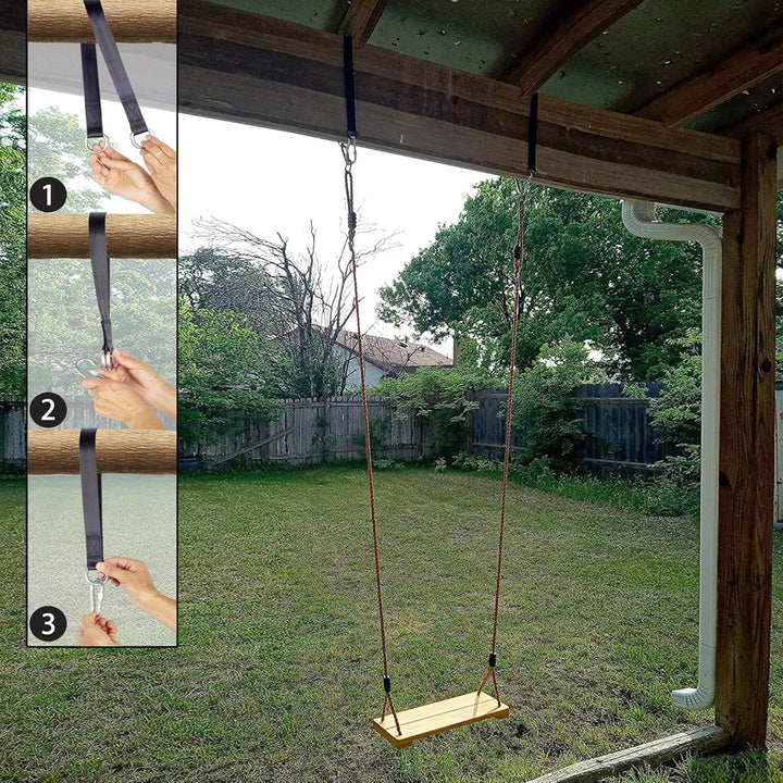KINSPORY Holz Schaukelsitz, Garten schaukel mit Einstellbares Hanfseil, für Innen und Aussenbereich,