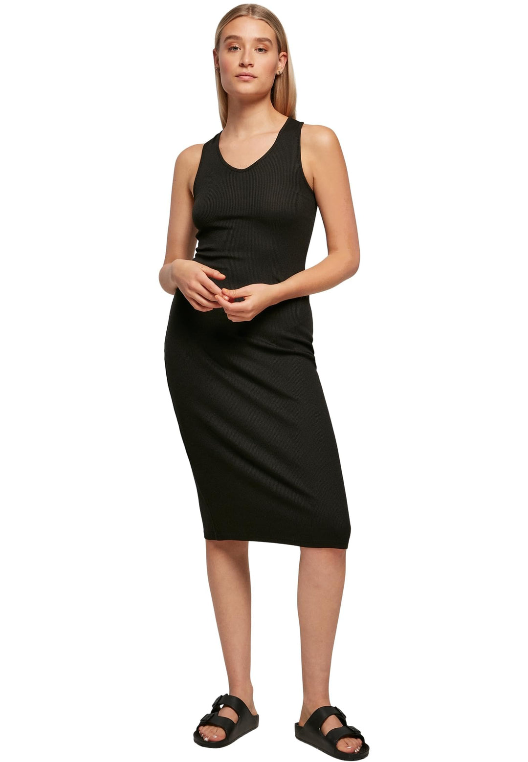 Urban Classics Damen Kleid mit am Rücken gekreuzten Trägern für Frauen, Ladies Midi Sleeveless Rib D