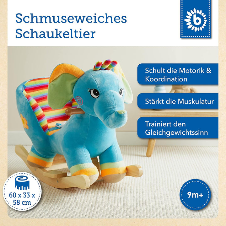 Bieco Plüsch Schaukeltier Elefant | Kinder Schaukelstuhl mit Sicherheitsgurt | Baby Schaukel | Schau
