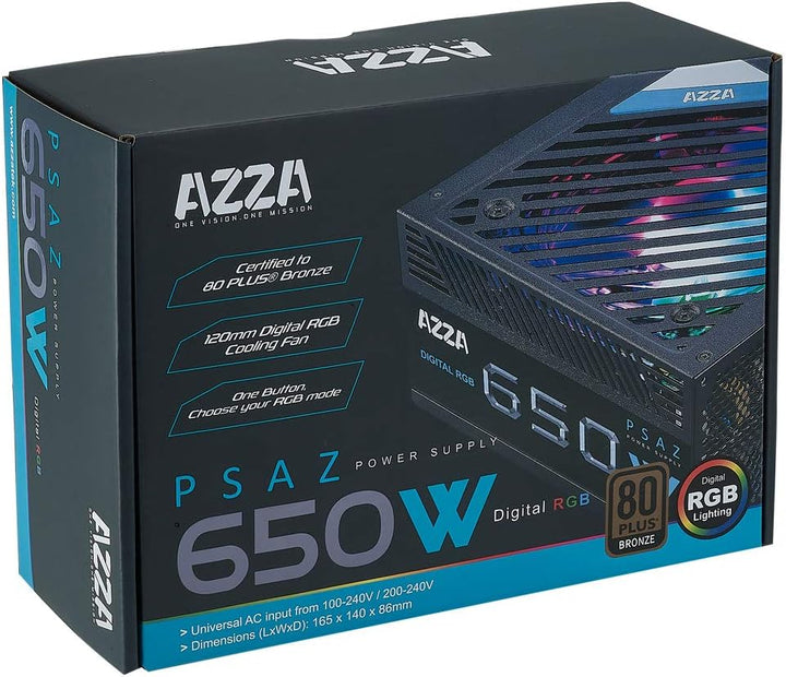 Azza ARGB 650W PC-Netzteil, schwarz, 2X PCIe AD-Z650 (Digital RGB)