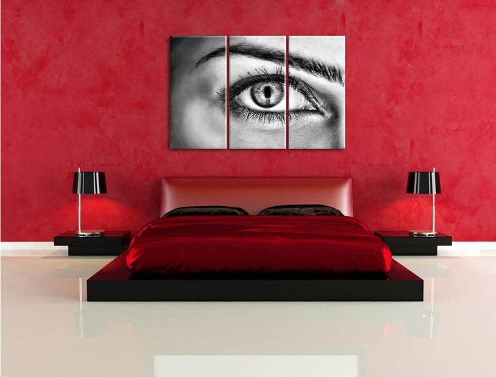 Pixxprint Monocrome, Auge Einer Frau 3-Teiler Leinwandbild 120x80 Bild auf Leinwand