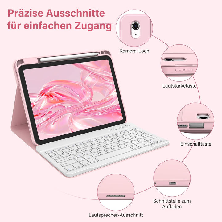 BQSS Hülle mit Tastatur für iPad A16 11 Generation 2025/10 Generation 10.9 Zoll 2022, Magnetisch Blu