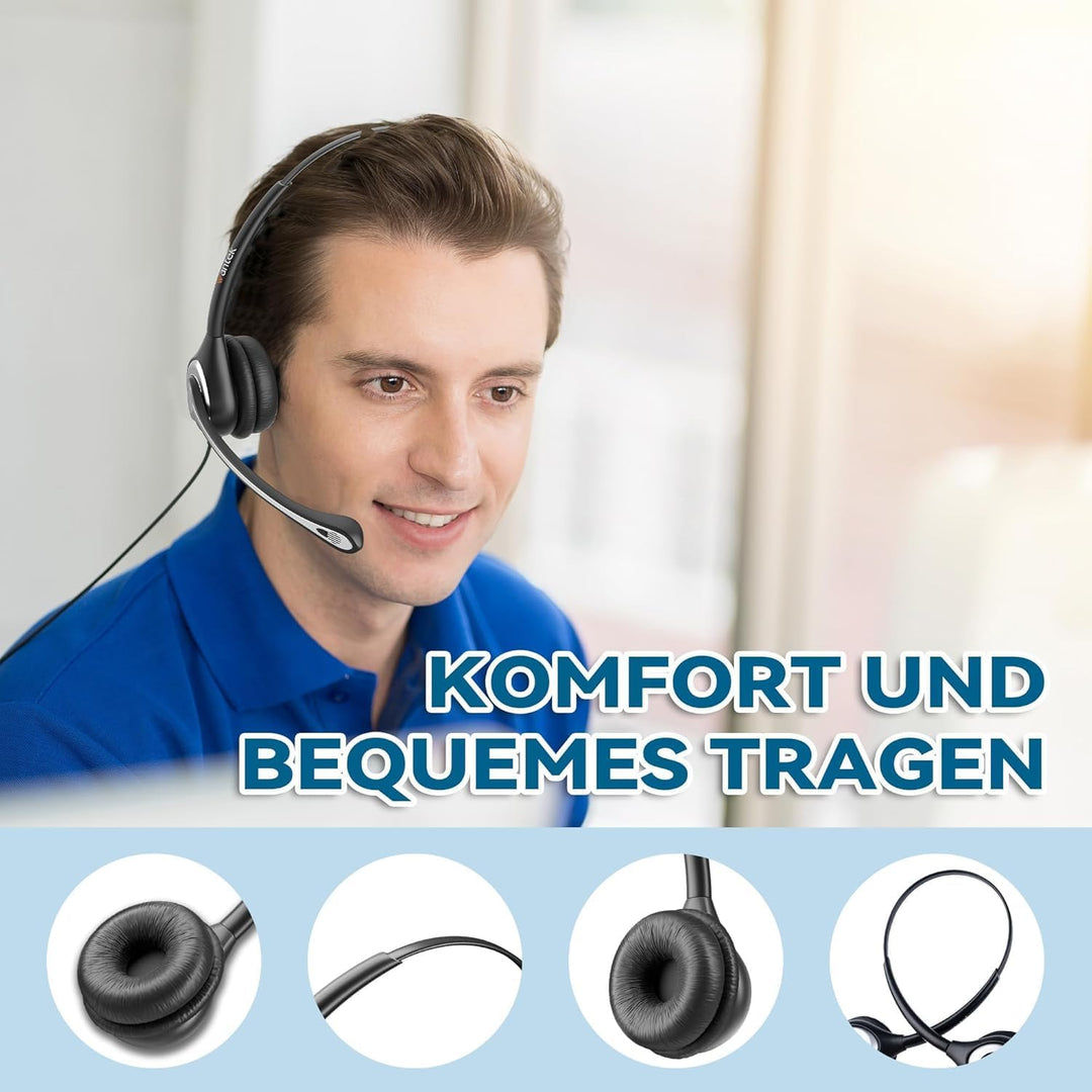 Wantek 602F Headsets mit Kabel Noise Cancelling Mikrofon USB 3,5mm Stecker und Typ-C Adapter für Com