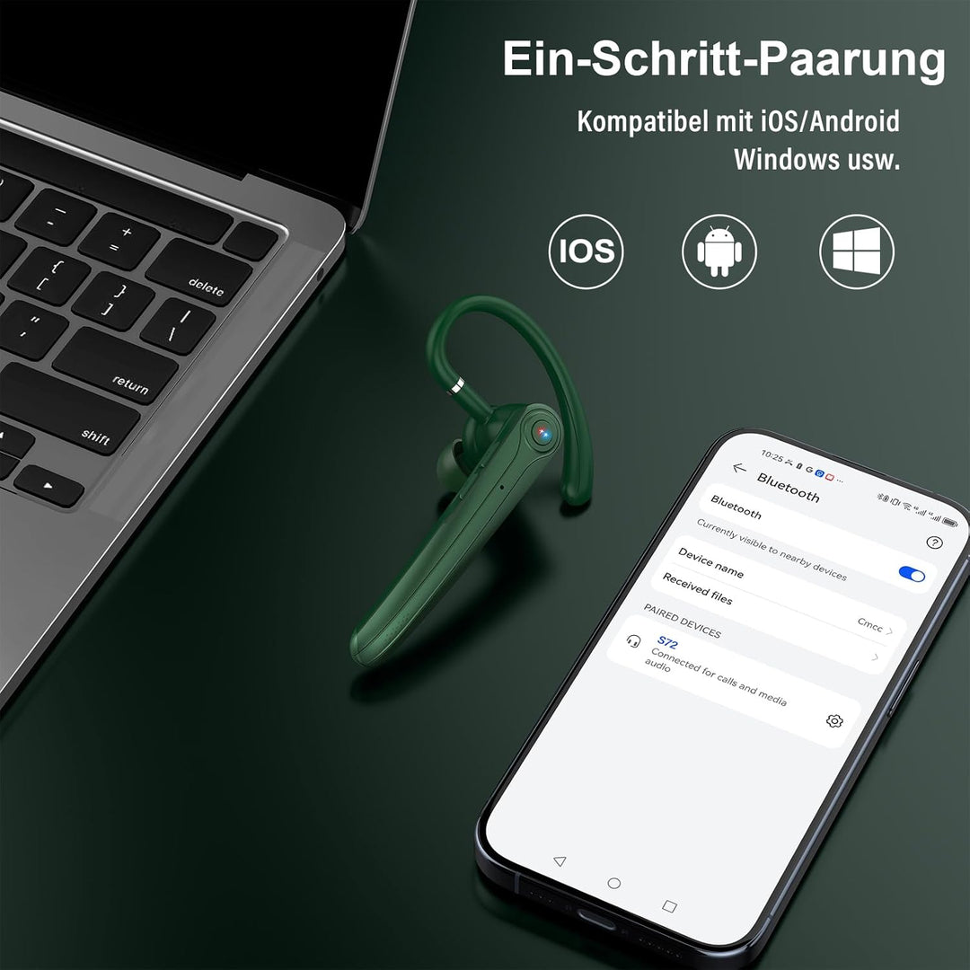 Bluetooth Headset V5.4 Wireless Freisprech Telefon mit CVC 8.0 und ENC Dual Mikrofon, Bluetooth Ohrh