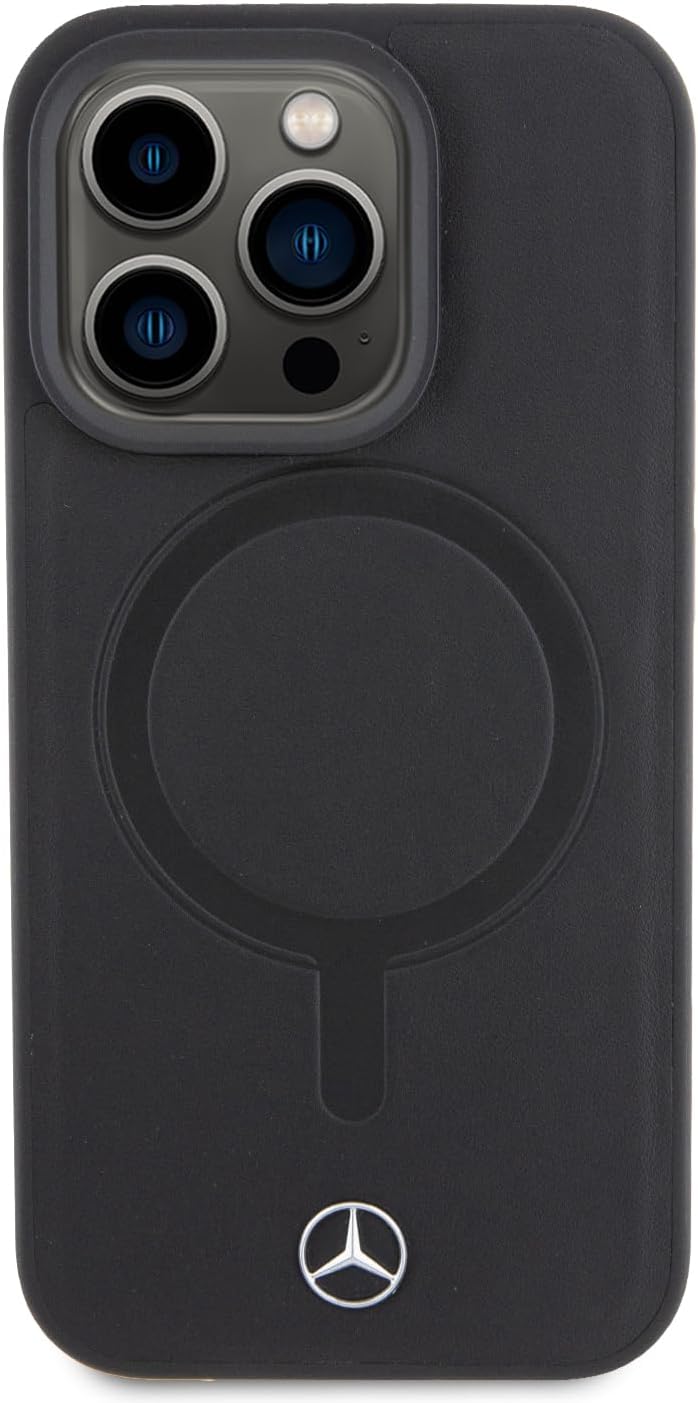 CG MOBILE Mercedes-Benz Handyhülle kompatibel mit Magsafe und iPhone 15 Pro in Schwarz, Echtleder-Sc