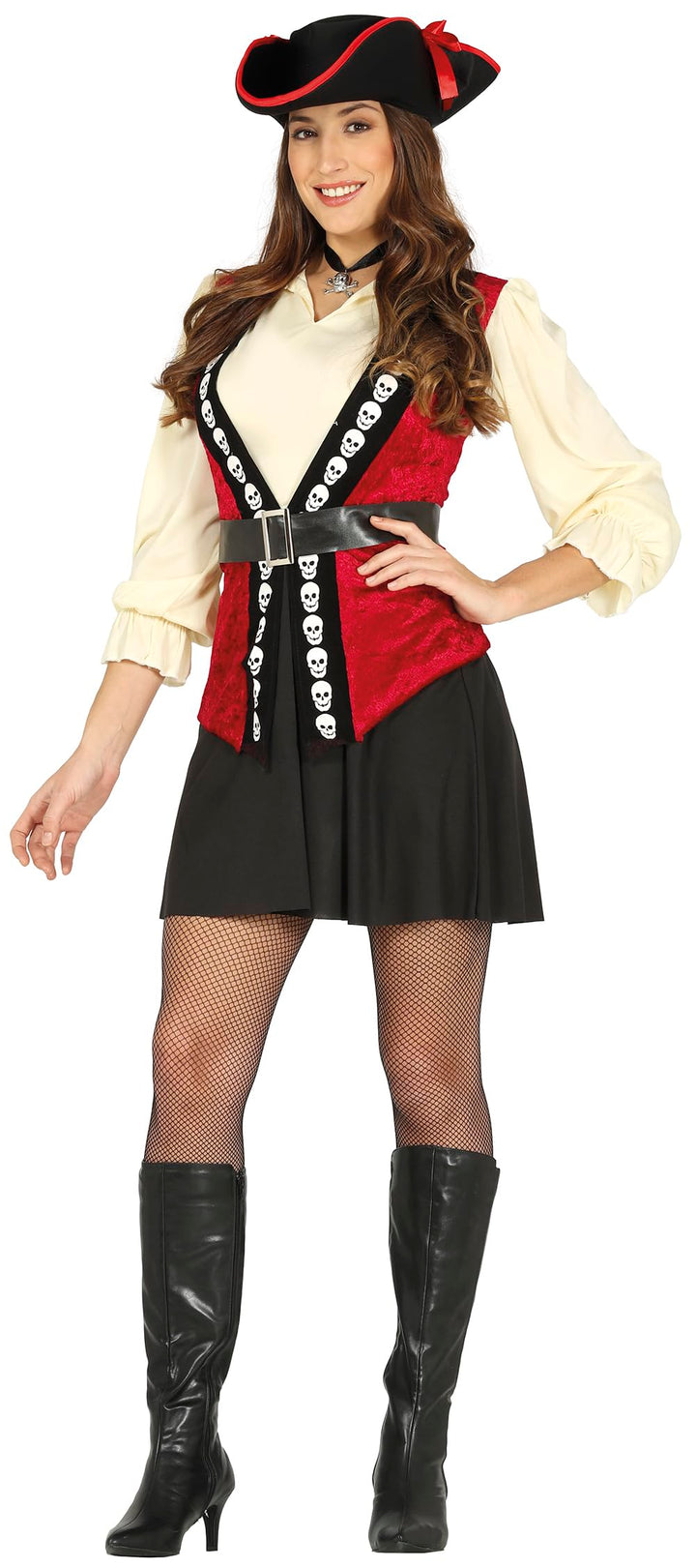 Generique - Freibeuter Piratin Kostüm für Damen schwarz-rot-beige