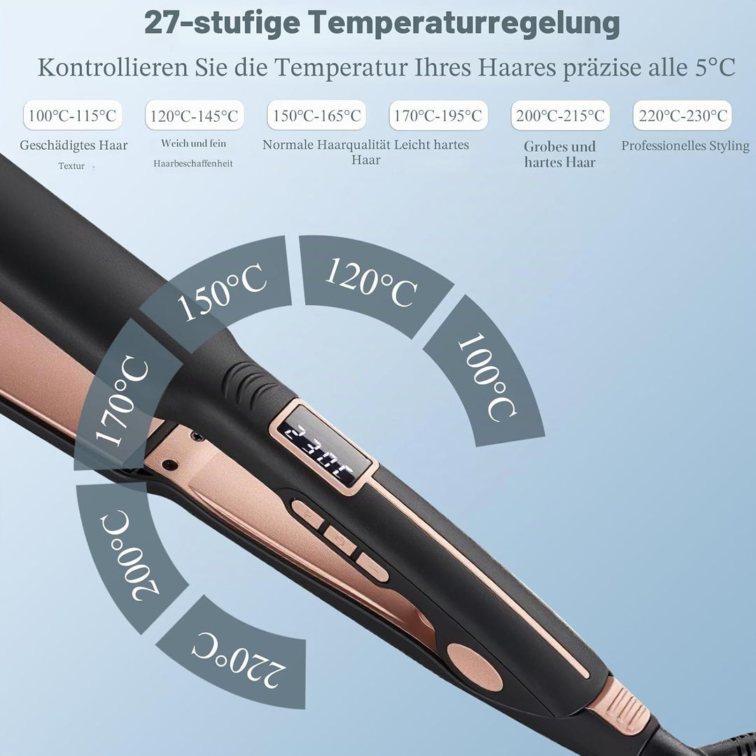 Haarglätter Ionen & Titan, Professionelles Glätteisen mit LCD-Display, 100-230°C Einstellbar, 10 Sek