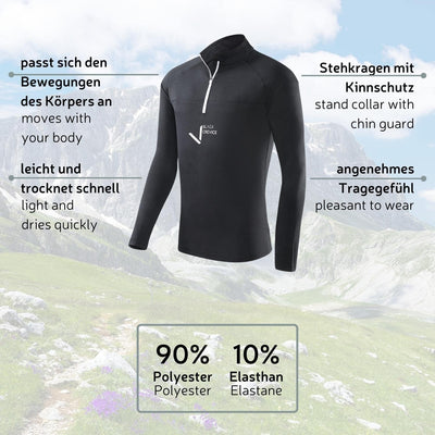 Black Crevice Herren Ski-Rolli mit Reissverschluss I Herren-Langarm-Funktionsshirt I Herren-Funktion
