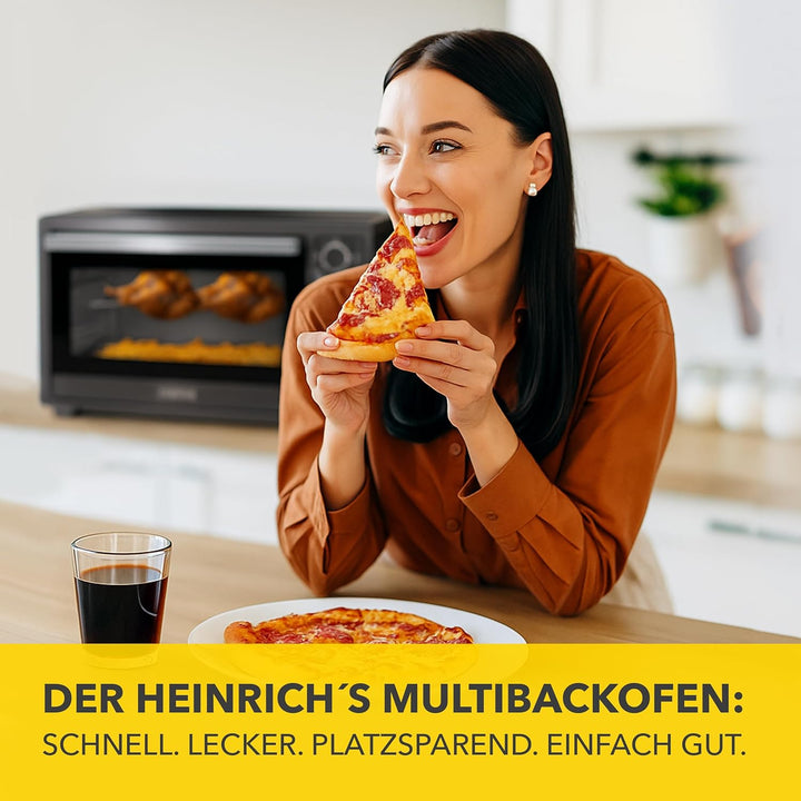 Heinrich´s Minibackofen mit Umluft 30L - Backofen klein mit Drehspiess, Airfryer-Einsatz inkl. Timer