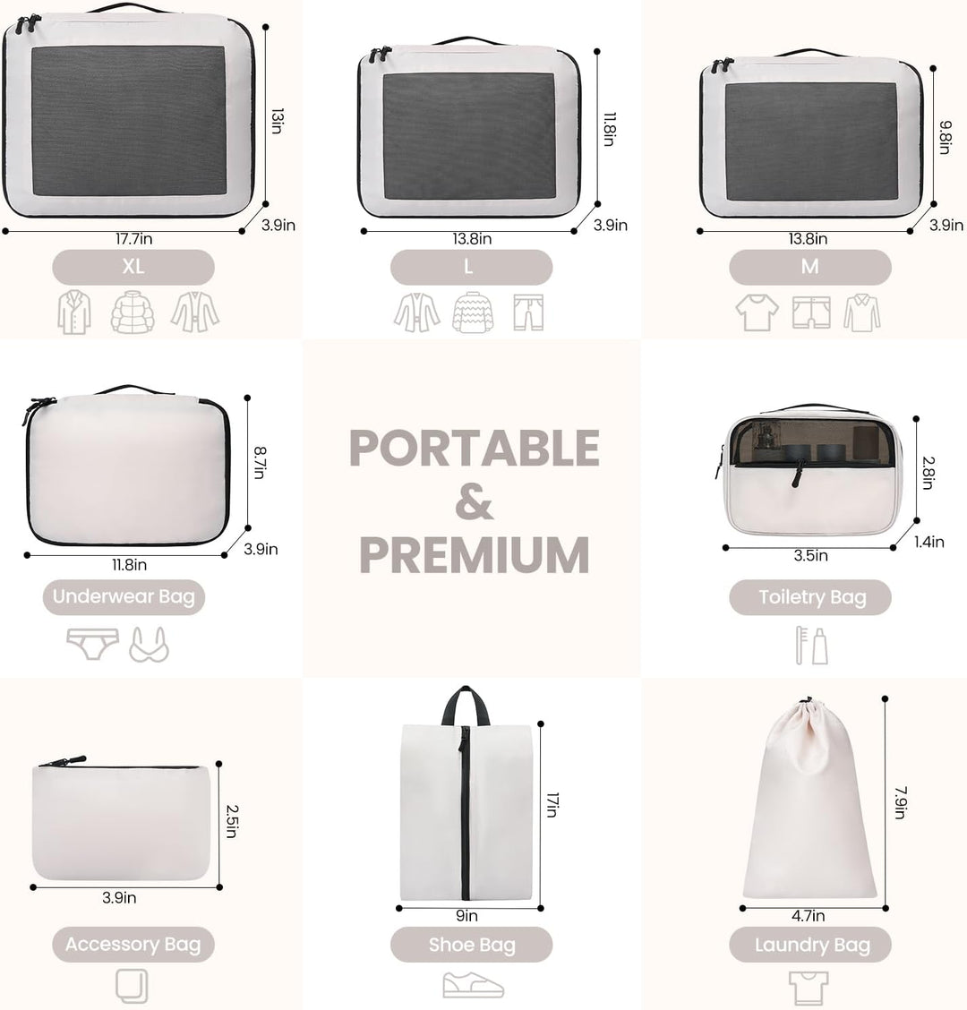 Packing Cubes for Suitcase 8 Set, Leichtgewichtige Gepäck Packing Organizer Packing Cubes für Reisez