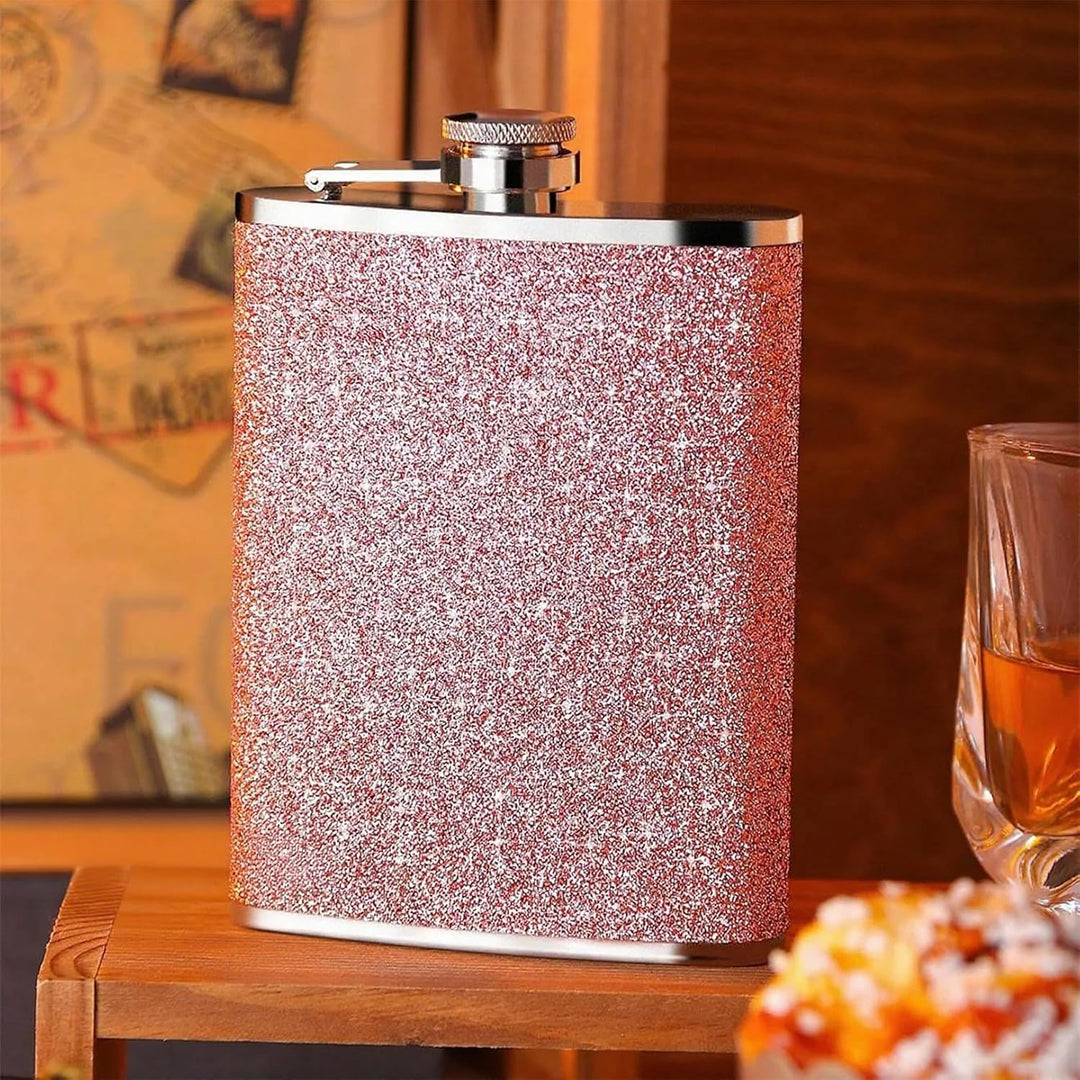1x304 rosa 8Oz/240 ml Flachmann,Edelstahl-Flachmann für Damen,Flachmann mit Glitzer AuslaufsicherFla