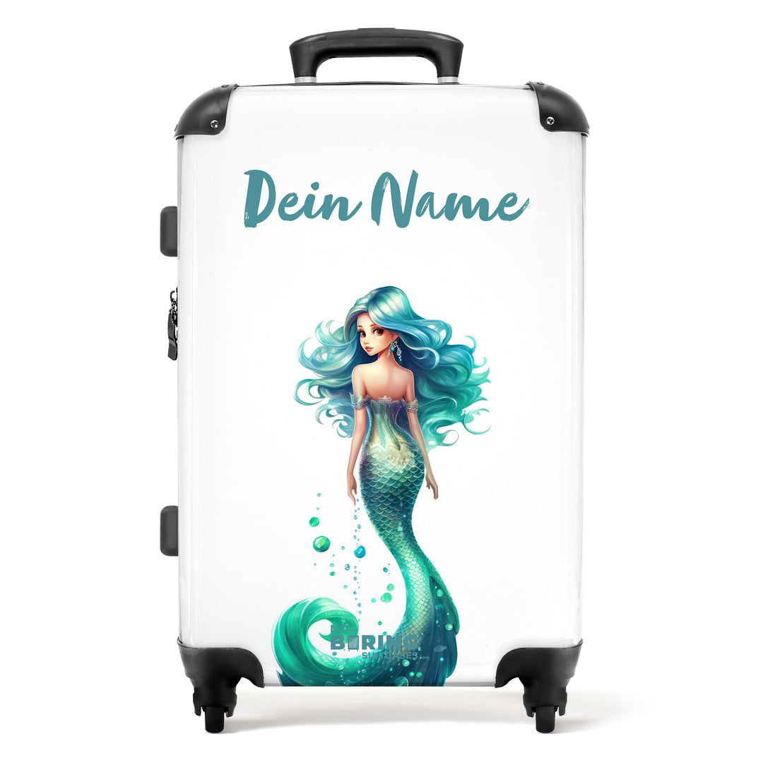 NoBoringSuitcases.com® Kinderkoffer Mädchen - Meerjungfrau auf weissem Hintergrund - Koffer Kinder M