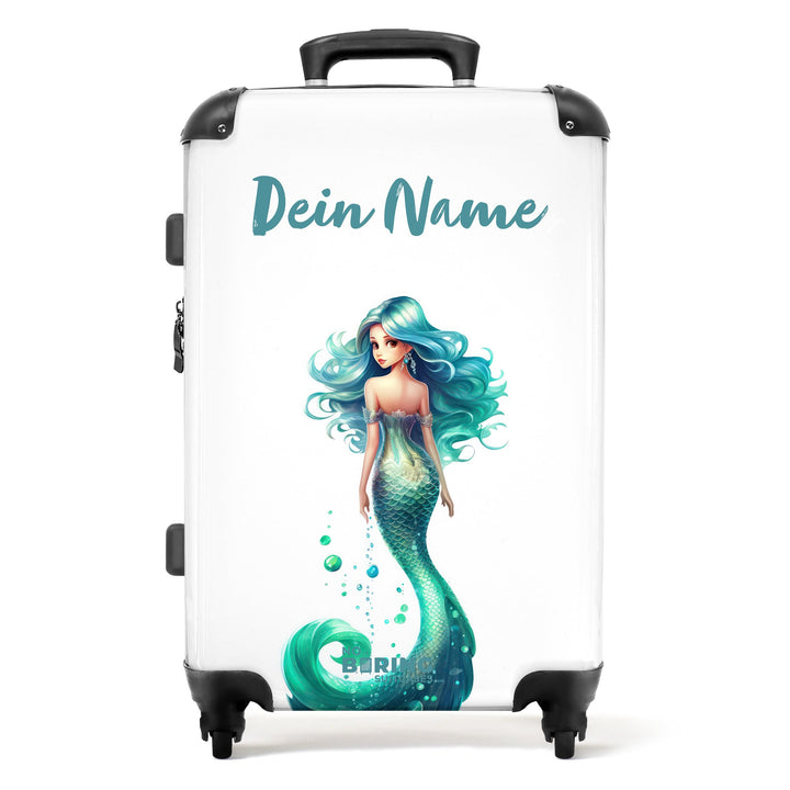 NoBoringSuitcases.com® Kinderkoffer Mädchen - Meerjungfrau auf weissem Hintergrund - Koffer Kinder M