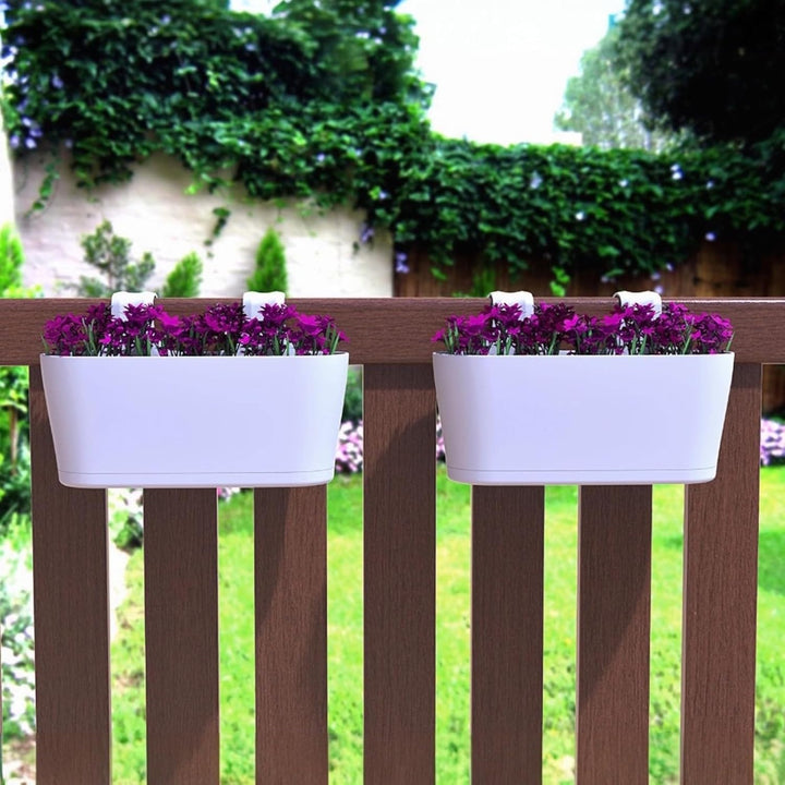 Gariella 3X Blumenkasten oval Balkon Übertopf Pflanzkasten Blumentopf zum Hängen mit Wasserspeicher