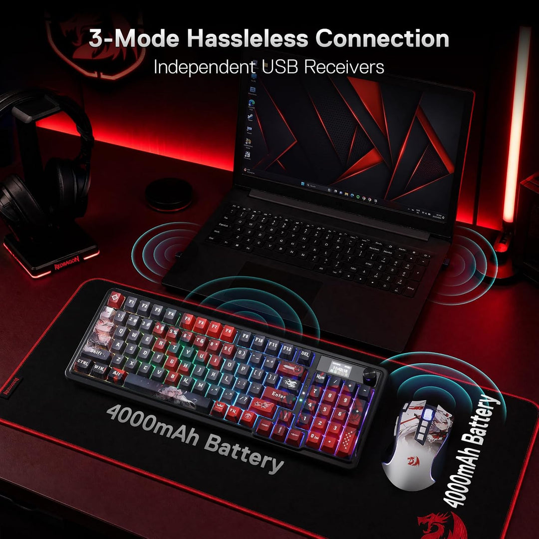 Redragon CB202AK Gaming-Tastaturen &amp; -Mäuse Combos 3 Moden Schwarz | 2.4G BT Kabel RGB Tastatur Maus