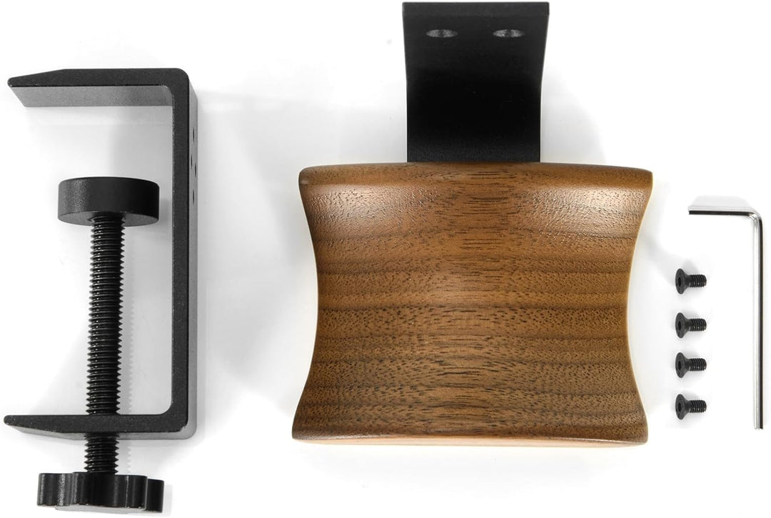 Kopfhörerhalter mit 6cm breiter Nussholz Kopfstütze, Kopfhörer Ständer Verstellbarer Klemme-auf Head