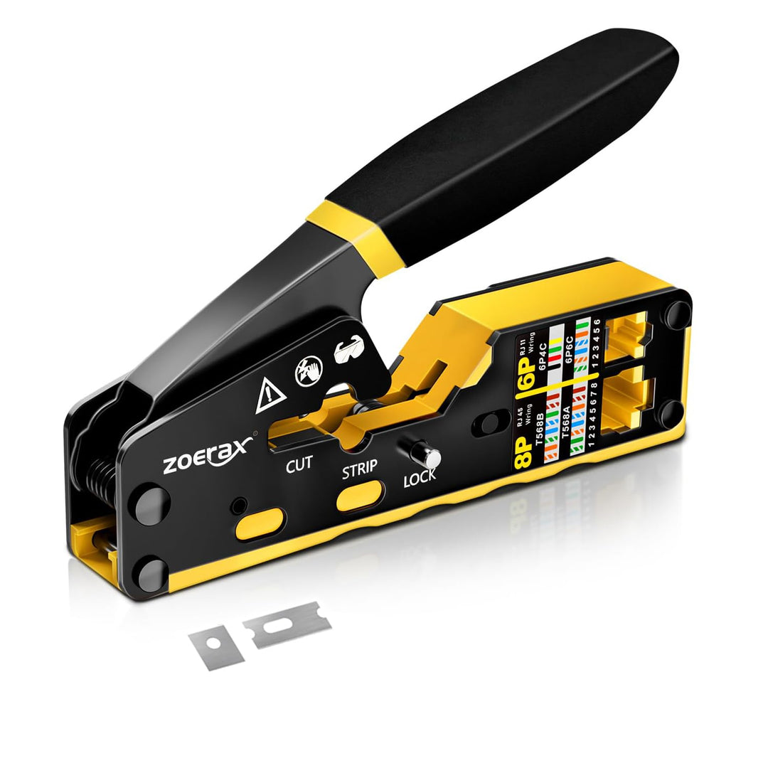 RJ45 Crimpzange Ethernet Crimp Tool Crimper für RJ11/RJ12 Standard, RJ45 Pass Through Stecker, Gelb