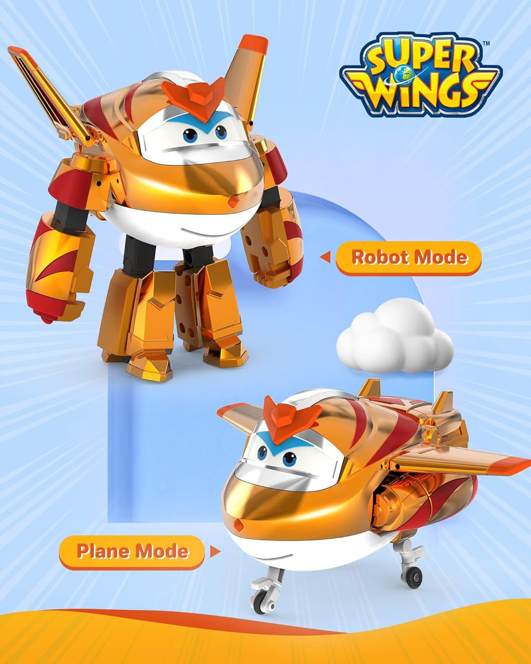 Super Wings Transforming Golden Boy, ca. 12.7 cm grosse verwandelbare Spiel-Figur, Spielzeug-Flugzeu