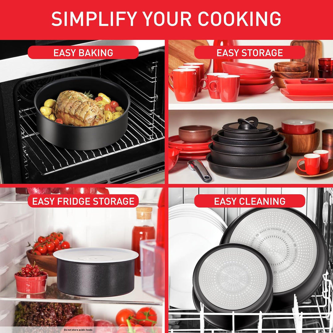 Tefal Ingenio Unlimited, 26 cm grosser Wok, stapelbar, abnehmbarer Griff, platzsparend, antihaftbesc