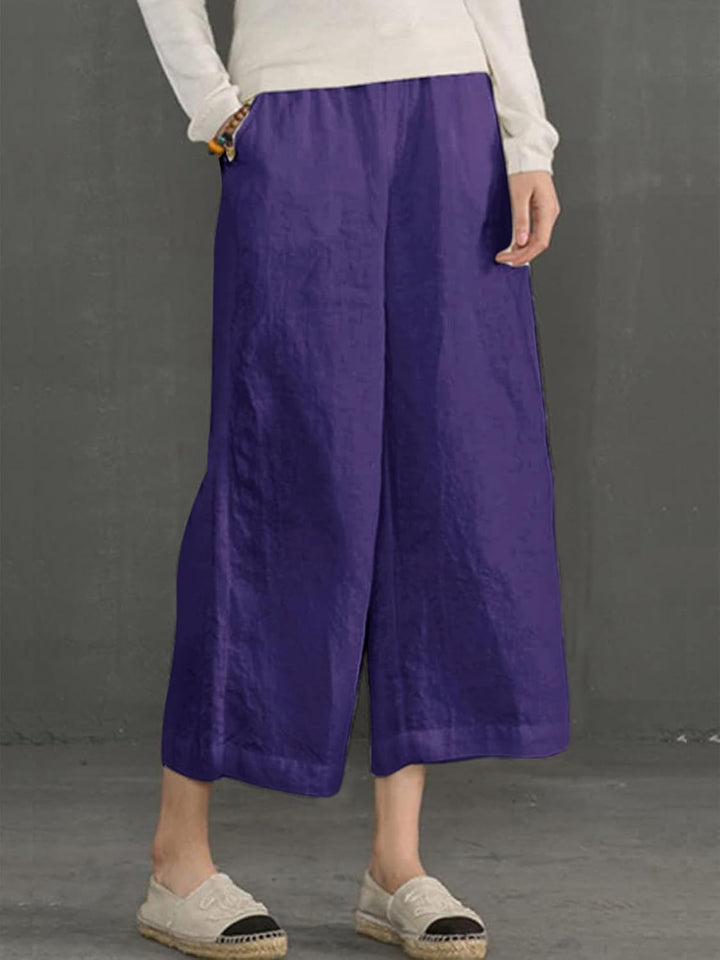Ecupper Capris Hose Damen Sommer Stoffhose Weitehosen | Damen Sommerhose Capris, elastischer Bund, w