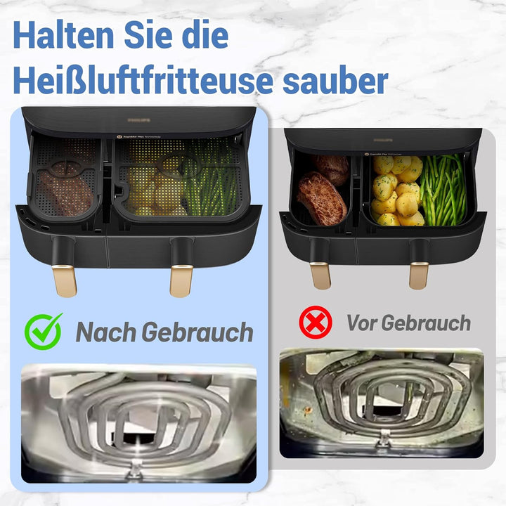 2 Stück Spritzschutz Zubehör für Philips Dual Basket Airfryer 3000-5000 serie 9L(3L/6L), Silikon Hei