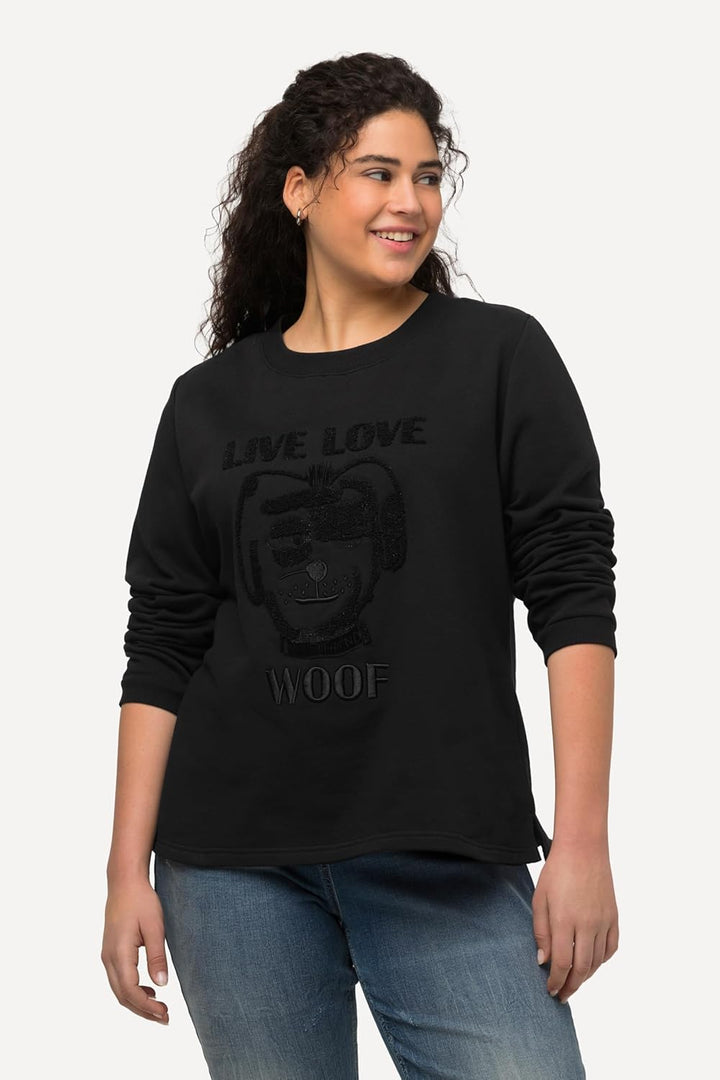 Ulla Popken Damen Toweling Sweatshirt 42-44 Grosse Grössen Schwarz, 42-44 Grosse Grössen Schwarz