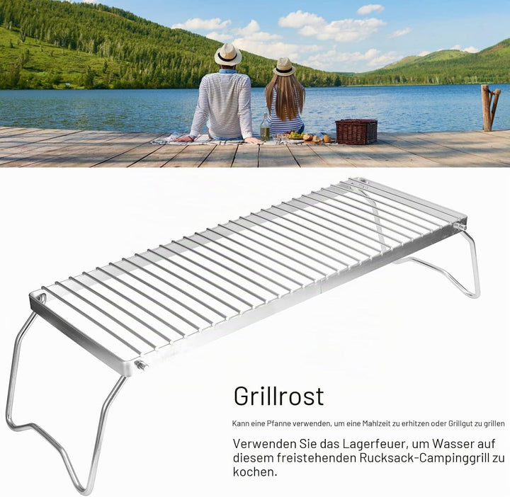 Klappbarer Lagerfeuer-Grillrost, Tragbarer Lagerfeuergrill aus Edelstahl, Grillrost, Grillrost, Camp