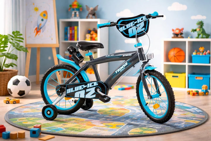 Kinderfahrrad Blue Ice 16 Zoll mit Stützrädern Trinkflasche 5-7 Jahre
