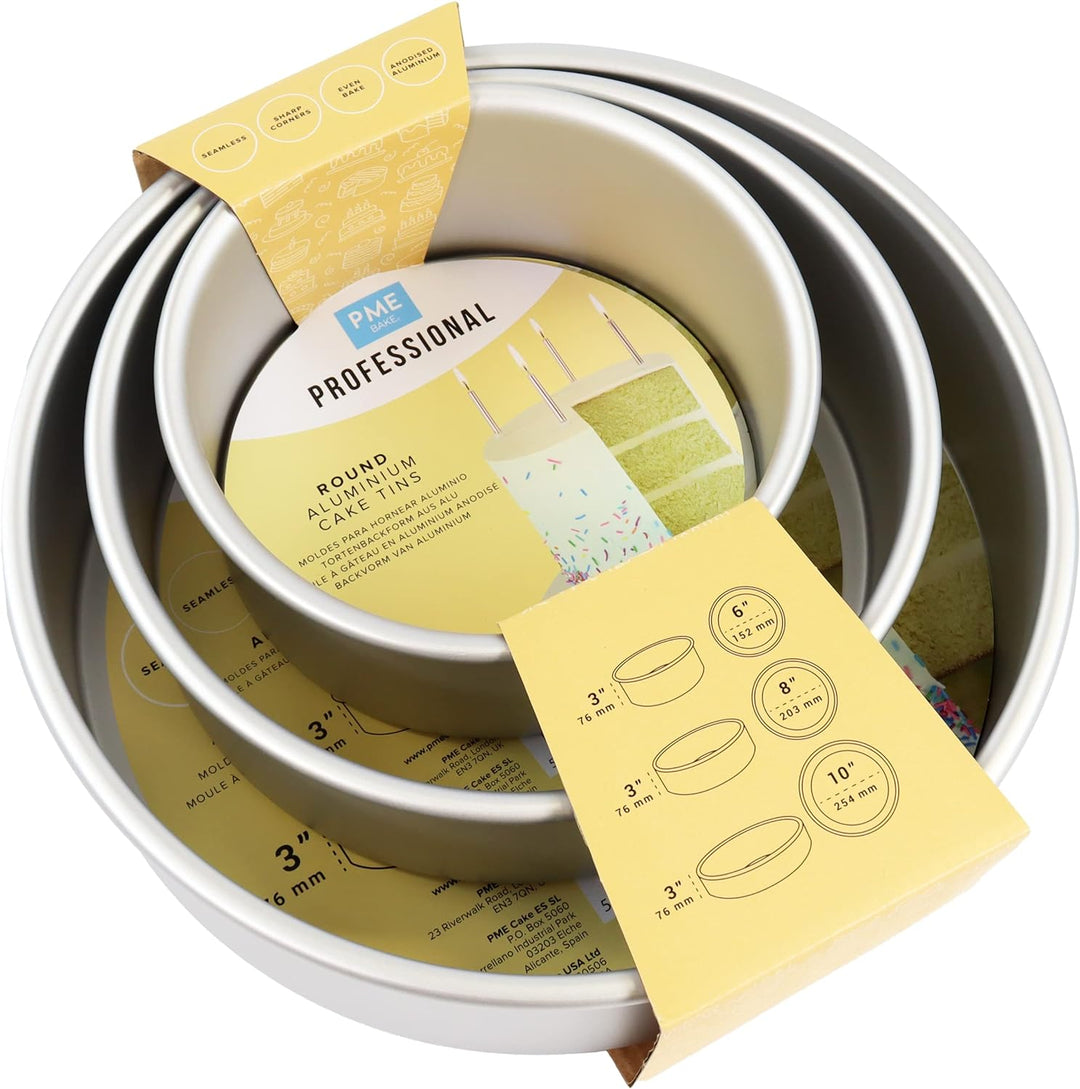 PME - Runde Kuchenformen 15, 20, 25 cm x 7,5 cm tief, 3er-Satz, RNDB68103, Silber