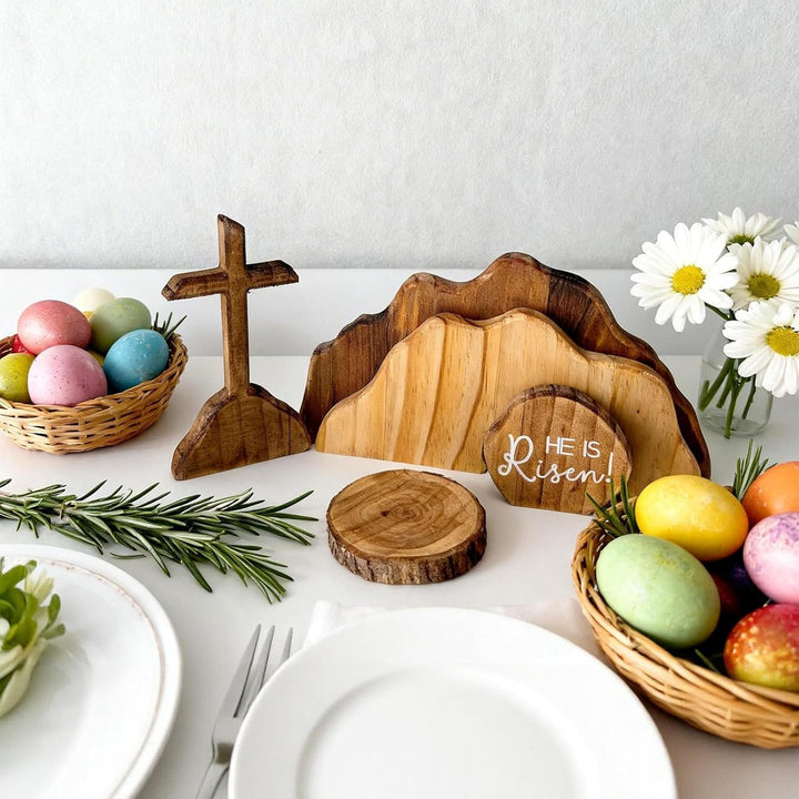 Osterszene Holz Osterkrippe Ostern Auferstehungsszene Auferstehung Holzdekoration Kreuz Auferstehung