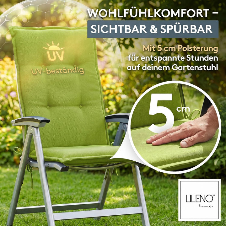 LILENO HOME Gartenstuhl Auflagen als [2er Set - Hochlehner] in Apfelgrün Uni - Bequeme Liegen als Si
