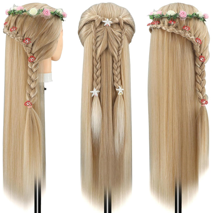 Trainingsköpfe, 28 Zoll Frisierkopf für Friseure, 100% Kunstfaser Haar Übungskopf, mit DIY Strickset