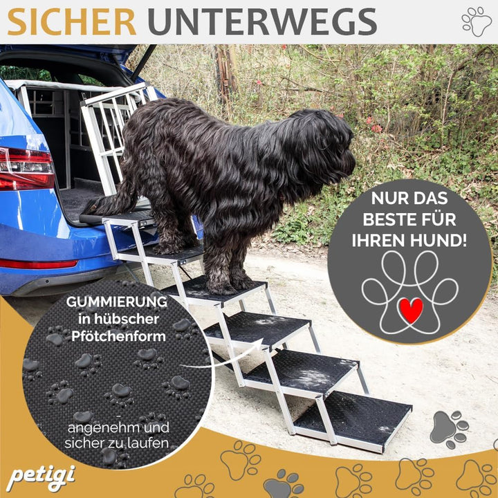Petigi Auswahl Hunderampe für Auto, Aluminium, Hunde Rampe, Hundetreppe, SUV, rutschfest, Belastbark