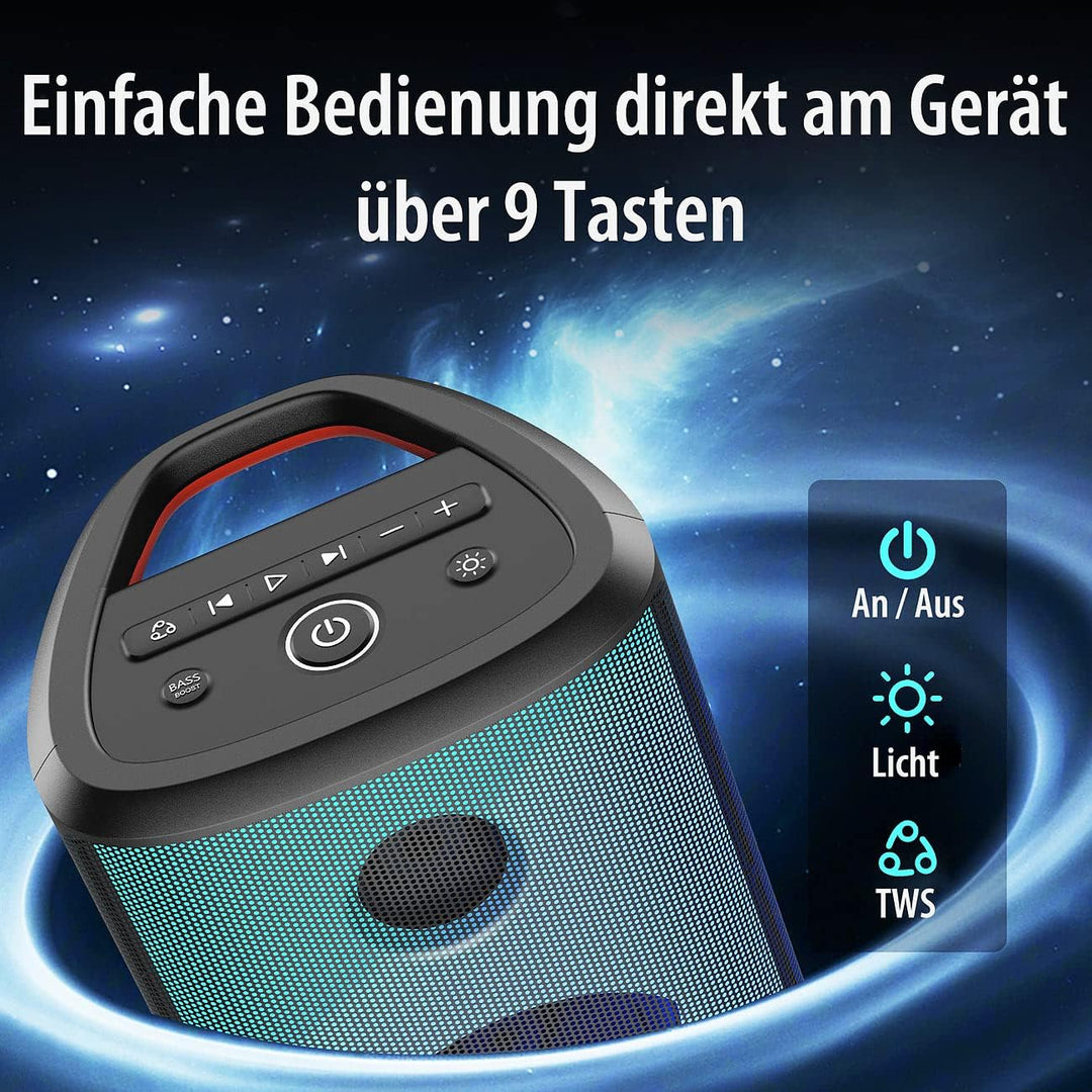auvisio Partybox: Mobile Outdoor-PA-Partyanlage & -Bluetooth-Boombox, Lichteffekte, 200W (Karaoke Bo