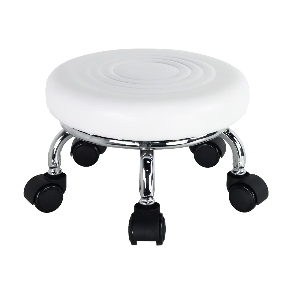 WKWKER Moderner Rollensitz PU Leder Niedriger runder Rollhocker Drehgelenk Kleiner Hocker mit Univer